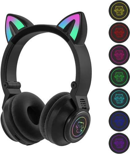 Vista 7 de Auriculares Bluetooth con orejas de gato Yusonic, auriculares inalámbricos para niños pequeños, niños y niñas, para Amazon Fire Negro