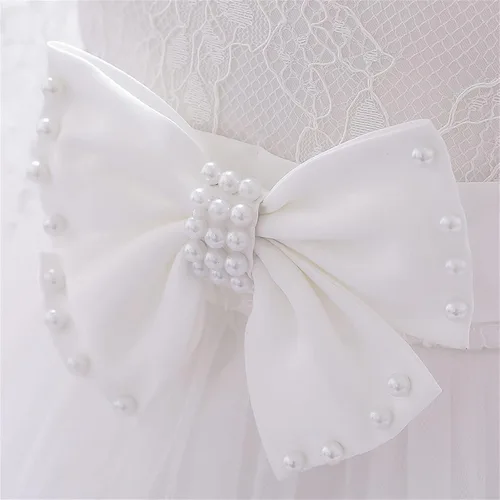 Vista 6 de Vestidos con vuelo para niñas y bebés con volantes de manga larga de encaje con lazo, vestidos de flores para desfiles, fiestas, bodas