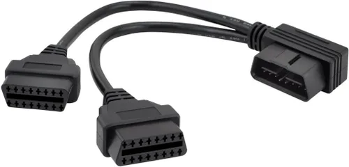 Vista 6 de iKKEGOL 30cm/12 Pulgadas Ángulo Derecho OBD2 OBD II Cable Divisor Y 1x Macho y 2X Hembra Adaptador de Puerto J1962