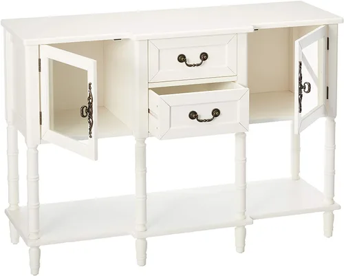 Vista 5 de Kings Brand Furniture Aparador moderno con puertas de cristal, cajones de almacenamiento y estantes para cocina, comedor y sala de estar