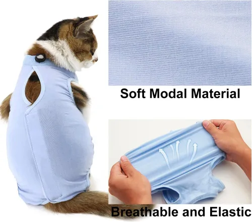 Vista 3 de Traje de recuperación para gatos, ropa de recuperación quirúrgica para heridas abdominales o enfermedades de la piel, mameluco de gatos después