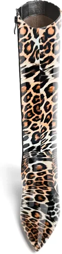 Vista 185 de AMBELIGHT Botas altas hasta la rodilla con cremallera y puntera puntiaguda para mujer, de patente sólida, tacón alto, 3.3 pulgadas