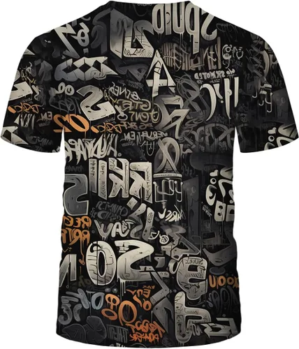 Vista 3 de Camiseta con marcadores de graffiti con letras callejeras para hombre, impresión 3D, camiseta gráfica de graffiti Negro