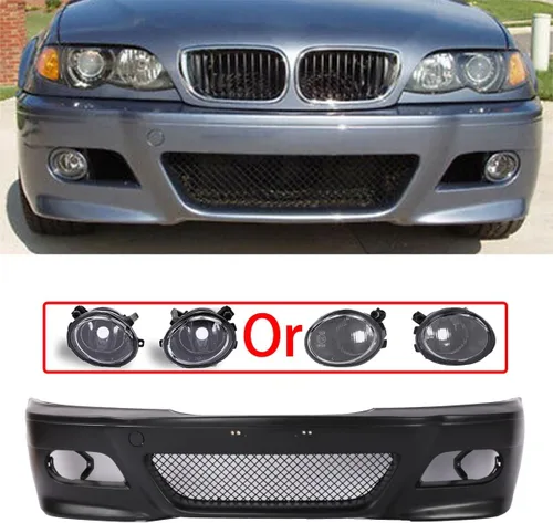 Vista 6 de PENSUN Fundas de parachoques delantero estilo M3 para BMW E46 SEDAN Wagon 1999-2005 con lámparas antiniebla