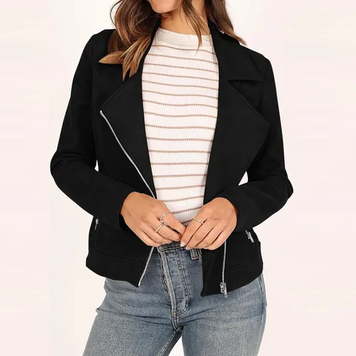 Vista 5 de SHOPESSA Winter Coat Women Plus Size Faux Suede Moto Jacket Women Notch Collar Zip Up Biker Jacket Snow Jackets for Women