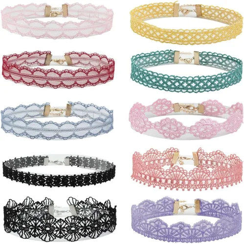 Vista 9 de Eigso 6-10 piezas de gargantillas de terciopelo gótico con lazo de encaje para mujeres y hombres, conjunto de gargantillas ajustables de tatuaje A1