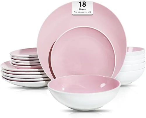 Vista 27 de Juego de 6 platos llanos en forma de cupé de gres de 10.5 pulgadas, muy rosa