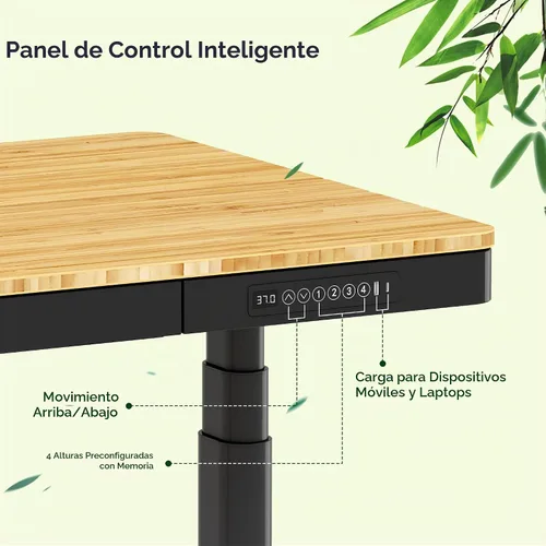 Vista 6 de FLEXISPOT Q8 - Escritorio de pie de bambú de 55" con motor dual, estación de trabajo de computadora eléctrica de altura ajustable en 3 etapas