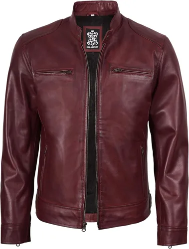 Vista 6 de Decrum Cafe Racer Real Lambskin Leather Jackets For Men Motorcycle Style Negro