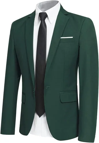 Vista 13 de Yffushi Blazer para hombre, saco elegante para hombre, talla ajustada, de un botón, casual/fiesta Negro
