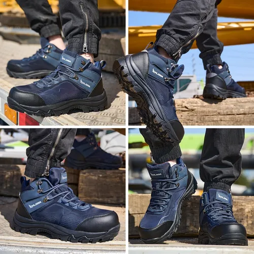 Vista 2 de Botas impermeables con punta de acero para hombres, de ancho amplio, antideslizantes, para trabajo, ligeras, zapatos de seguridad, antideslizantes