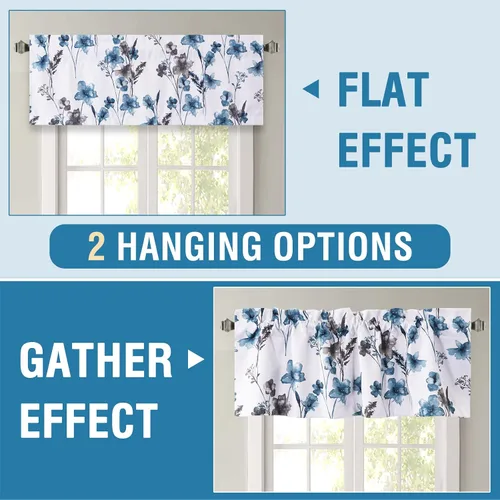 Vista 4 de H.VERSAILTEX Cenefas de cortina 100% opacas para ventanas de cocina, juego de 2 paneles de Cattleya con estampado floral Leah con aislamiento