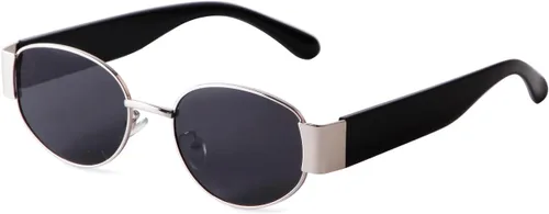 Vista 4 de ADE WU Lentes de sol ovalados para mujer y hombre, estilo vintage de los años 90, lentes de diseño de moda en tono dorado, marco de metal, lentes