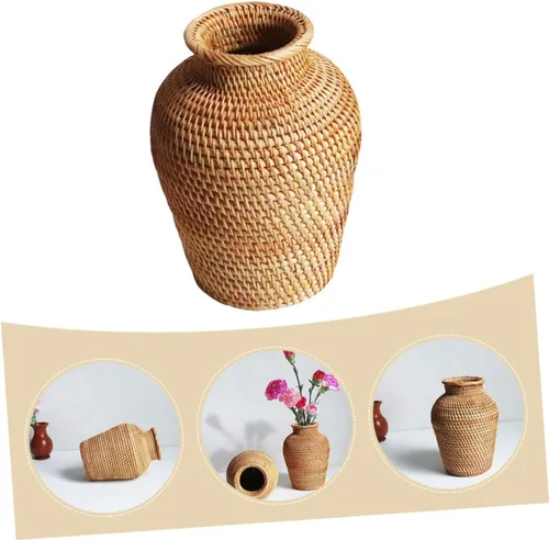 Vista 7 de WOONEKY Florero de ratán decorativo para flores artificiales secas para centros de mesa del hogar, decoración rústica bohemia