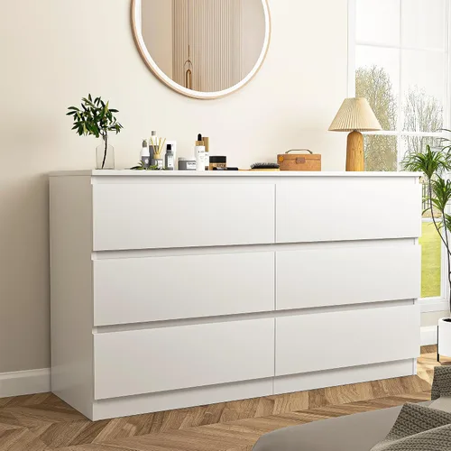 Vista 4 de Vibe & Dine Cómoda doble con 6 cajones, cómoda moderna con amplio almacenamiento para armario, dormitorio, sala de estar