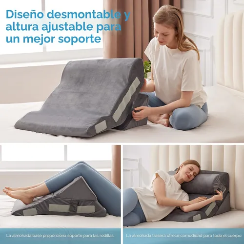 Vista 6 de MEGCXIT Juego de 3 almohadas de cuña para cabecero, almohada de cuña ajustable para apnea del sueño, juego de cuña triangular de 23 pulgadas de Gris