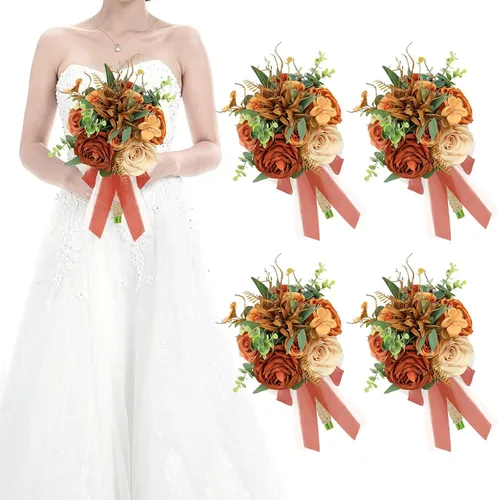 Vista 41 de Ramos de novia bohemios para boda, ramos de 9 pulgadas de flores artificiales para decoraciones de centro de mesa de ceremonia y aniversario, rosas