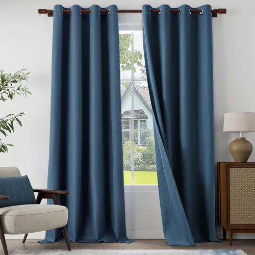 Vista 43 de Cortinas texturizadas de lino 100% opacas de 64 pulgadas de largo, juego de 2 paneles para granja, casa de campo, cortinas ligeras con ojales