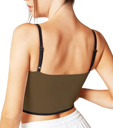 Vista 2 de Move With You Sujetador deportivo sin mangas con tirantes delgados, acolchado, cuello cuadrado, doble capa, entrenamiento, fitness, básico, crop tops