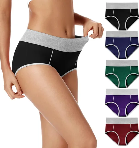 Vista 10 de POKARLA Ropa interior de algodón de cintura alta para mujer, suave, transpirable, bragas de cobertura completa, pantaletas elásticas, ropa