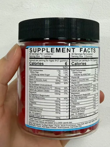 Vista 8 de Gomitas para dormir para niños, sin melatonina, gomitas para ayudar a dormir con magnesio y calcio, zinc, glicina, L-teanina, GABA, vitamina D3 K2