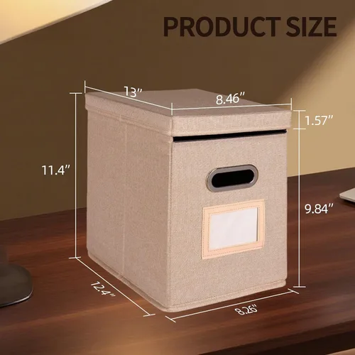 Vista 6 de Paquete de 2 Organizador de Carpetas de Archivos Colgantes con Tapa, Caja de Almacenamiento de Archivos de Tela Tamaño Carta Plegable, Soporte