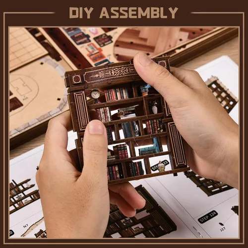 Vista 5 de Kit de casa en miniatura, rompecabezas de madera 3D, kit de casa de muñecas retro de doble piso, kit de modelo de casa pequeña para construir