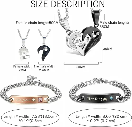 Vista 3 de Karlota Juego de pulseras con dije de acero inoxidable para parejas, con texto en inglés "I Love You" a juego, para novios, novias, novias, regalos
