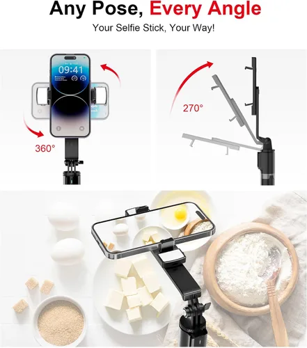 Vista 6 de ASHINER - Trípode de teléfono con control remoto, soporte portátil de 69 pulgadas para grabación, soporte extensible para teléfono celular con luz