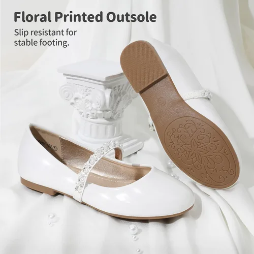 Vista 4 de DREAM PAIRS Zapatos de vestir Mary Jane para niñas, zapatos planos de bailarina para boda, fiesta (bebéniño pequeñoniño grande)