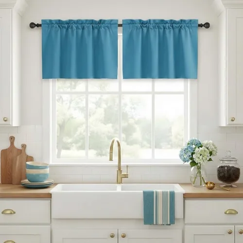 Vista 10 de NICETOWN Cortinas estilo granja de 30 pulgadas de largo para gabinete y alacena de cocina, con aislamiento térmico, bolsillo para barra, cortinas