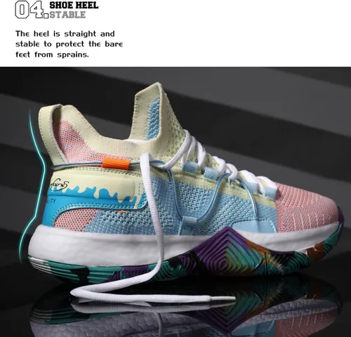 Vista 5 de ASHION Zapatos de baloncesto unisex para niños y niñas, tenis de caña alta, transpirables, con amortiguación al aire libre, zapatos deportivos