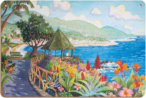 Vista 5 de Heisler Park California Laguna Beach Gazebo and Flowers – Seaside Beach Ocean View – From an Original Watercolor Painting by Robin Wethe Altman