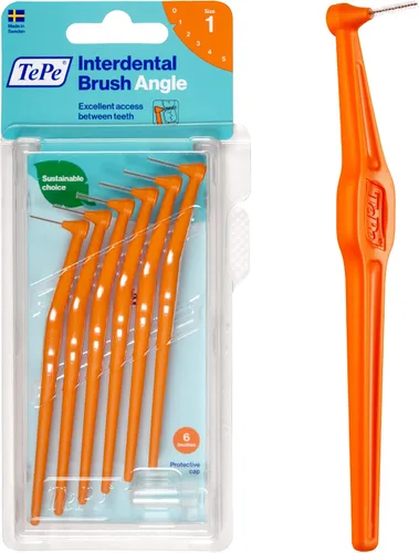 Vista 10 de TePe Cepillo Interdental en Ángulo, Cepillo Dental Angular para Limpieza de Dientes, Paquete de 6, 0.44 mm, Espacios Extra Pequeños/Pequeños, Rosa
