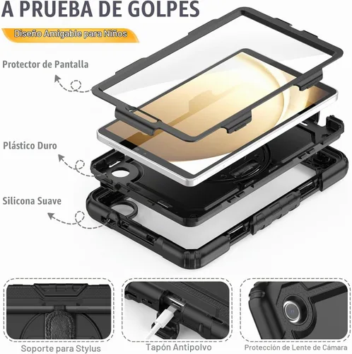 Vista 8 de HXCASEAC Funda para Samsung Galaxy Tab A9 de 8,7 pulgadas, protectora con protector de pantalla/correa de mano/soporte para bolígrafo, resistente a