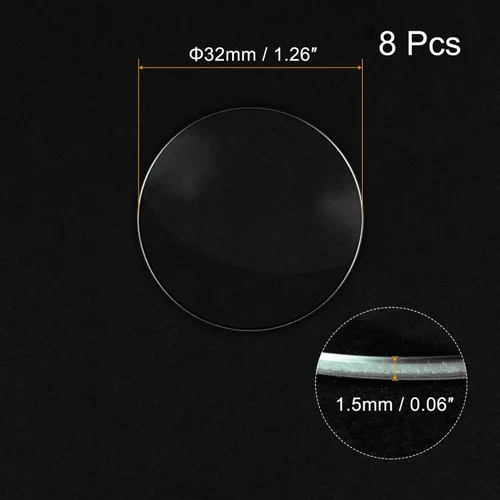 Vista 2 de uxcell Paquete de 8 lentes de cristal de 1.260 in de diámetro para reloj, cúpula única, redonda, 0.059 in de grosor de borde para reparación