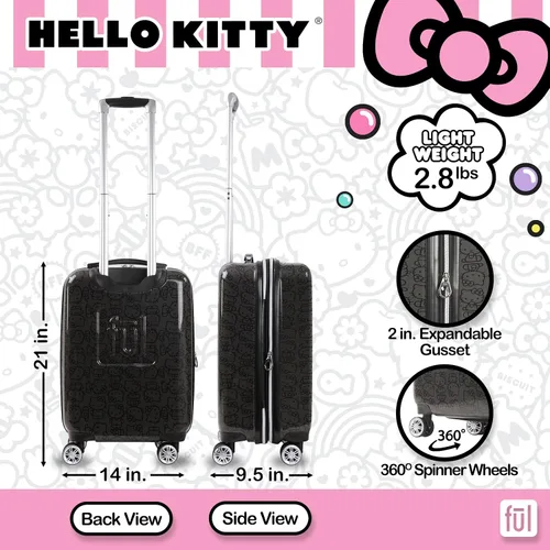 Vista 3 de FUL Hello Kitty - Maleta de mano rígida con ruedas giratorias, Negro -, Hello Kitty - Maleta de mano rígida con ruedas giratorias