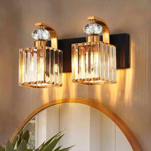 Vista 25 de Lámpara Moderna de Tocador de Baño, Luminarias de Baño de 4 Luces Negro Dorado Sobre Espejo, Aplique de Pared de Cristal de 28.4