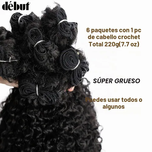 Vista 4 de 7 mechones de cabello sintético rizado tipo afro de 22, 24 y 26 pulgadas (7.76 oz) elaborado con fibra de alta temperatura. 1b