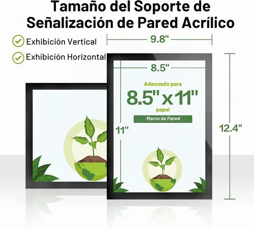 Vista 3 de Soporte para Letrero de Pared de 8.5" x 11" de Acrílico, Marco de Exhibición Magnético Autoadhesivo con Cinta Nano y Borde Magnético Fuerte
