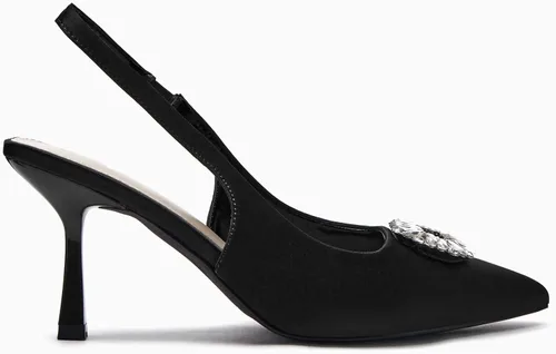 Vista 2 de Rilista Zapatos de tacón para mujer con diamantes de imitación cerrados y puntiagudos para boda y fiesta