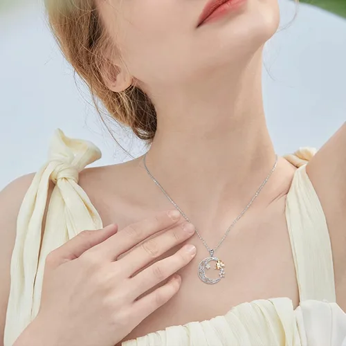 Vista 2 de Collar de plata de ley con estrella de luna creciente para mamá e hija, piedra natal, granate, día de la madre, cumpleaños, joyería celta, regalos