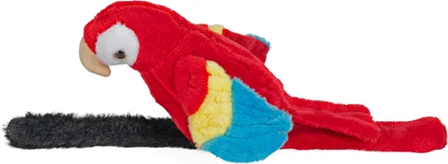 Vista 3 de Wild Republic Perching loro, guacamayo escarlata, pulsera a presión, registros y repeticiones, 9 pulgadas, regalo para niños, juguete de peluche