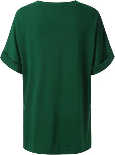 Vista 5 de Womens Summer Tops V Neck Plain Shirts Casual Rolled Sleeve T-Shirt Side Split Tunics Plus Size Hide Belly Blouse