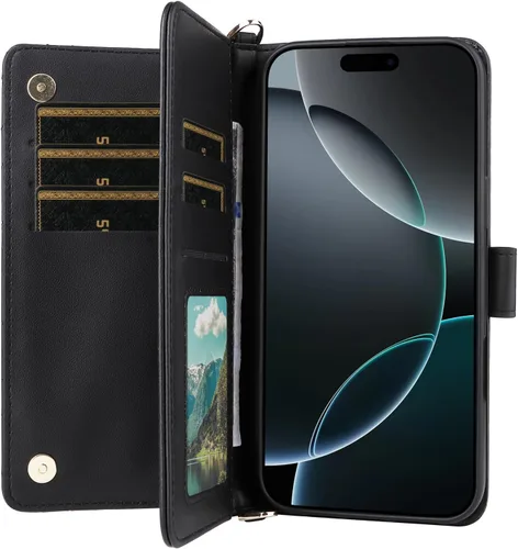 Vista 2 de Funda con tapa compatible con Blu View 1 Correa de muñeca con cordón de cuero sintético + carcasa para billetera doble [6 ranuras para tarjetas]