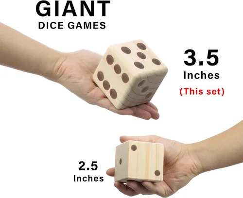 Vista 4 de Juego de dados gigantes de madera para patio, juegos de césped al aire libre para adultos y familia, madera de pino maciza de 3.5 pulgadas, juego