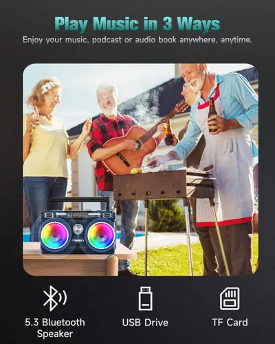 Vista 3 de PRUNUS 750 Radio AM FM Portátil con Bluetooth Altavoz Doble, Regalos para Papá y Mamá, Reproducción de Tarjeta USB/TF, Radios Recargables