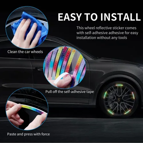 Vista 4 de 100 calcomanías reflectantes para llantas de automóvil, impermeables, reflectantes, para llantas, tiras decorativas de seguridad para automóvil, #2