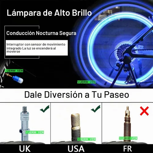 Vista 2 de Paquete de 4/8 luces LED para rueda de bicicleta, tapones para válvulas de neumáticos de automóvil, tapas de vástagos de bicicleta, motocicleta