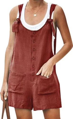 Vista 8 de Yeokou overol casual de verano de lino y algodón para mujer